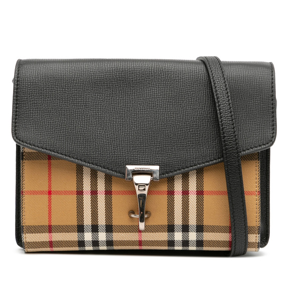 Pre-Loved Burberry Small Leather and House Check Canvas Derby Macken Crossbody - Picture 1 of 7